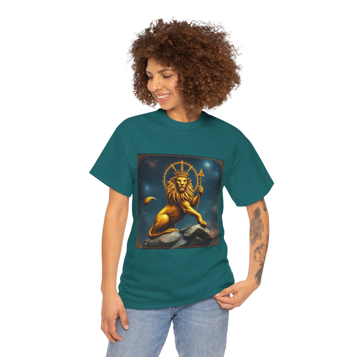Unisex Heavy Cotton T-Shirt, King of Lions, Leo Zodiac Design