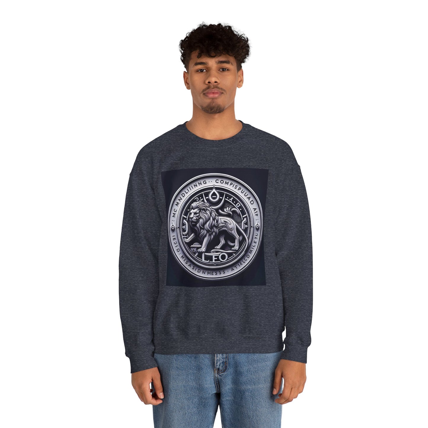 Unisex Heavy Blend™ Crewneck Sweatshirt, Lion Coin, Leo Zodiac Design