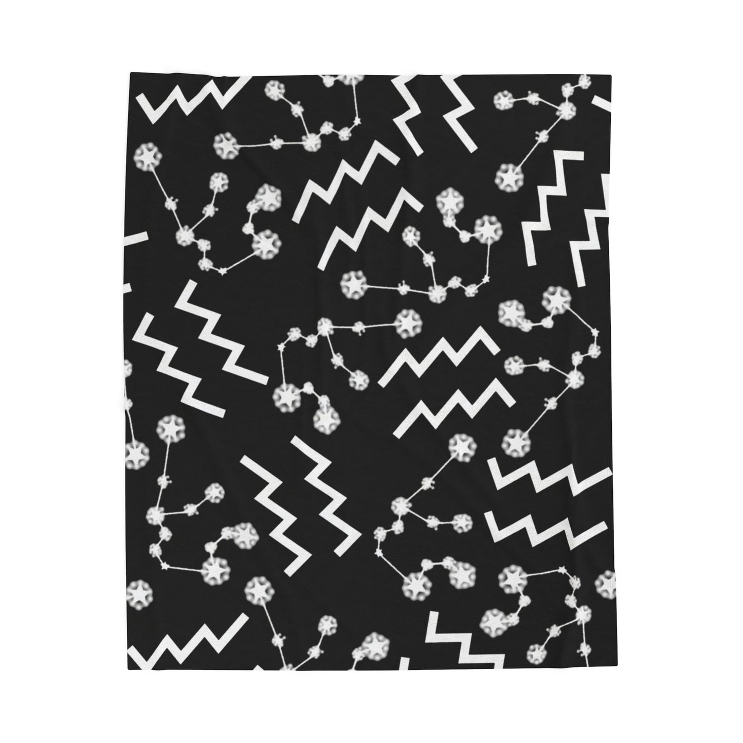 Velveteen Plush Blanket, Aquarius Zodiac Sign, Constellation & Symbol, Black, 100% polyester