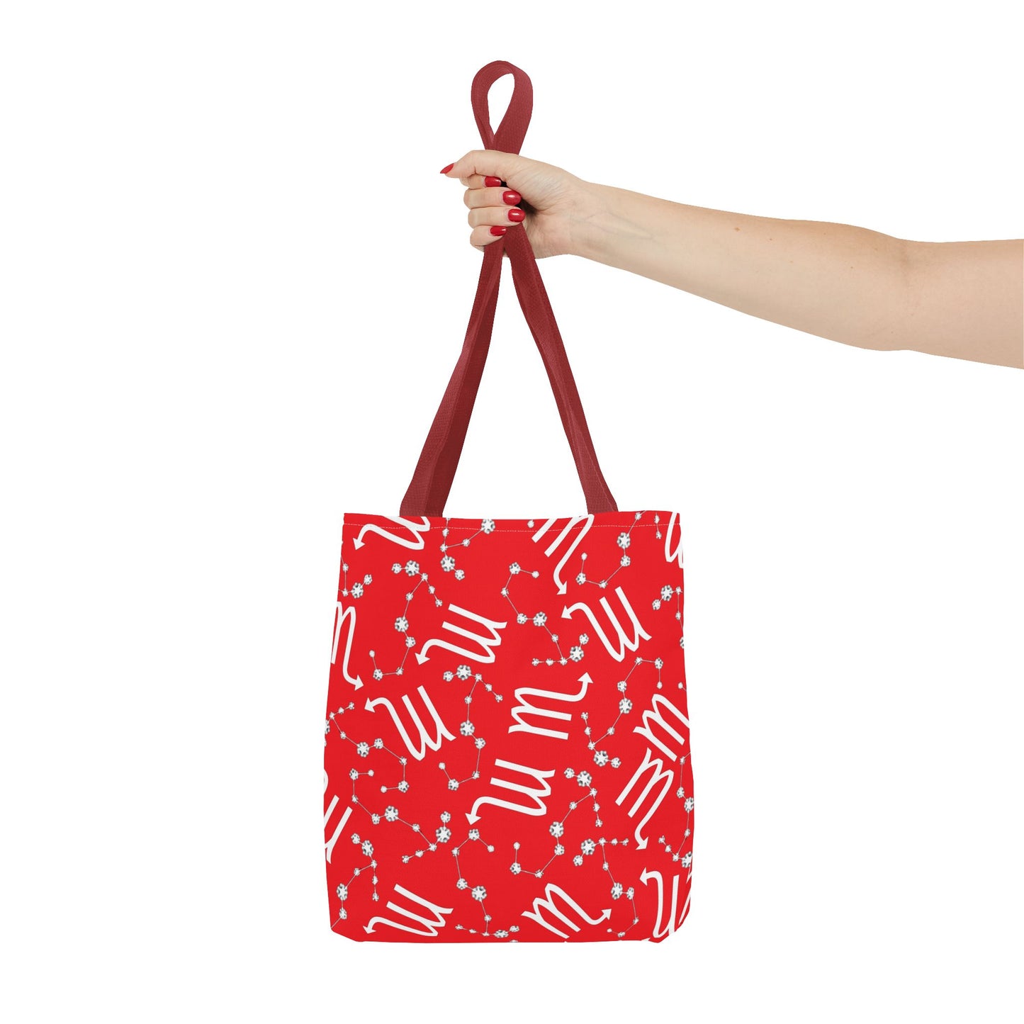 Tote Bag, Scorpio Zodiac Sign, AOP, (Red, White)