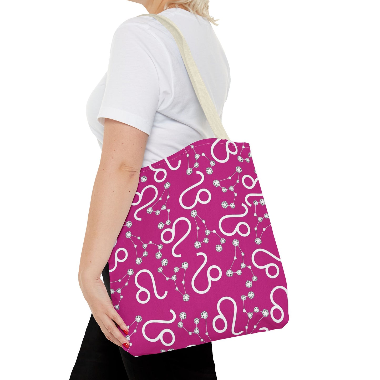 Tote Bag, Leo Zodiac Sign, AOP, (Pink, White)