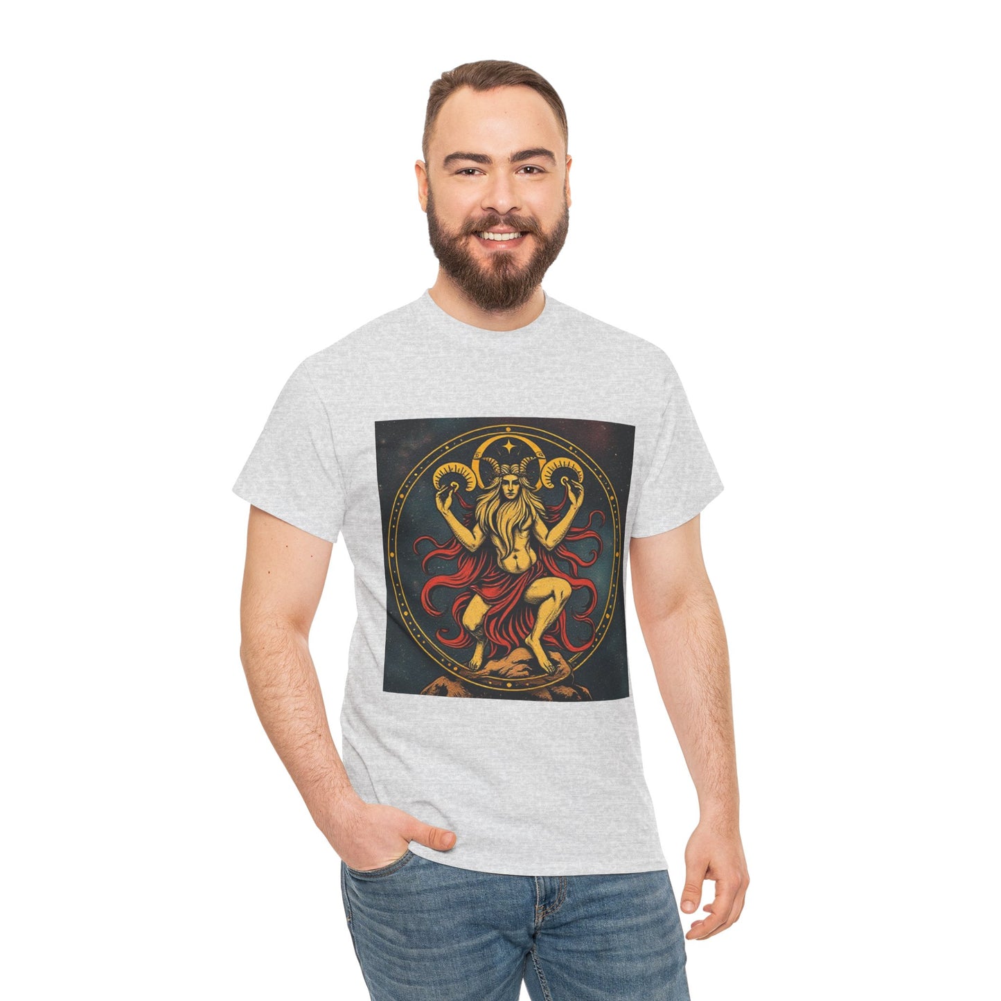 Unisex Heavy Cotton T-Shirt, Aries God 2v, Zodiac Design