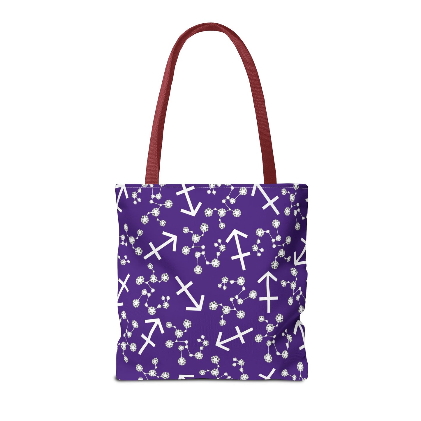 Tote Bag, Sagittarius Zodiac Sign, AOP, (Purple, White Print)