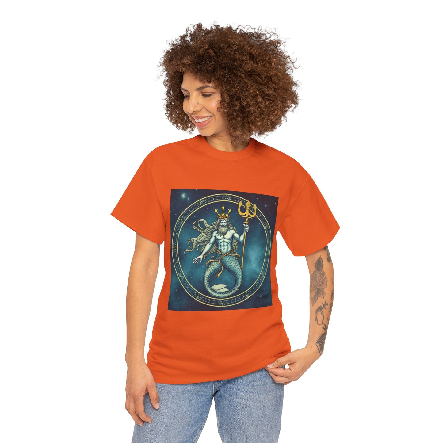 Unisex Heavy Cotton T-Shirt, Aquarius God 6v, Zodiac Design