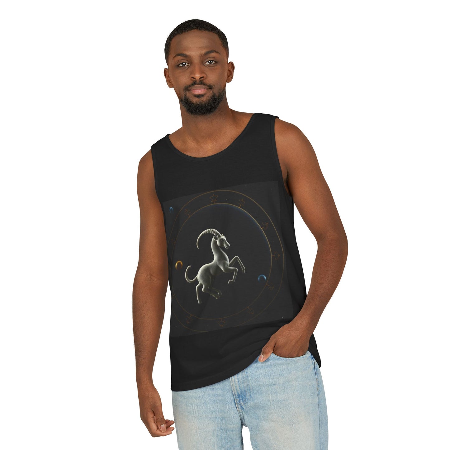 Unisex Garment-Dyed, Tank Top, Capricorn Design, Space Animal v1, 100% US cotton