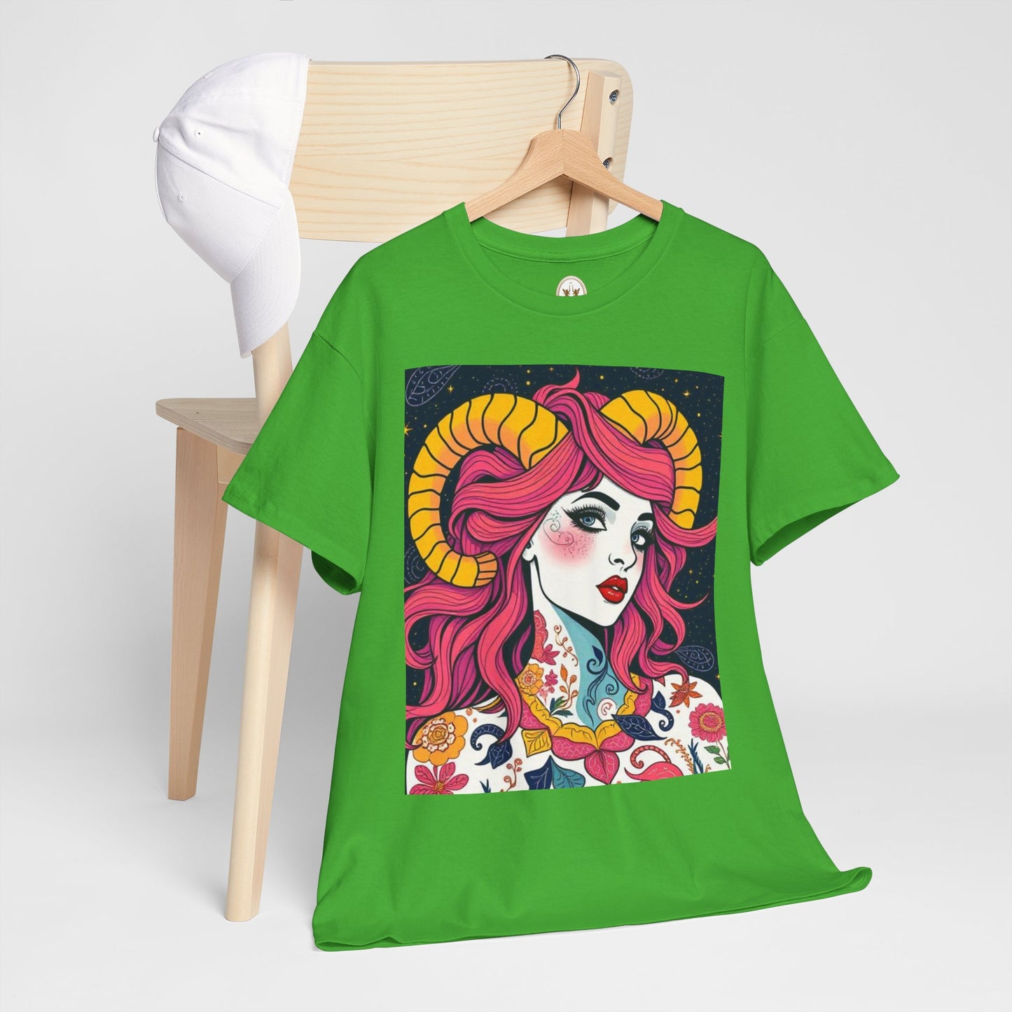 Unisex Heavy Cotton T-Shirt, Aries, Zodiac v2, Sexy Art