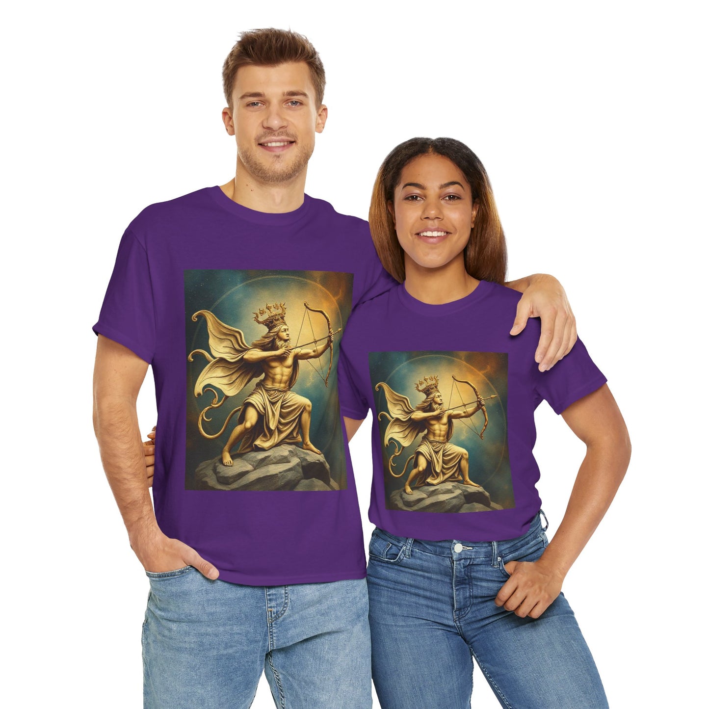 Unisex Heavy Cotton T-Shirt, Sagittarius King, Bow & Arrow v1, Zodiac Design