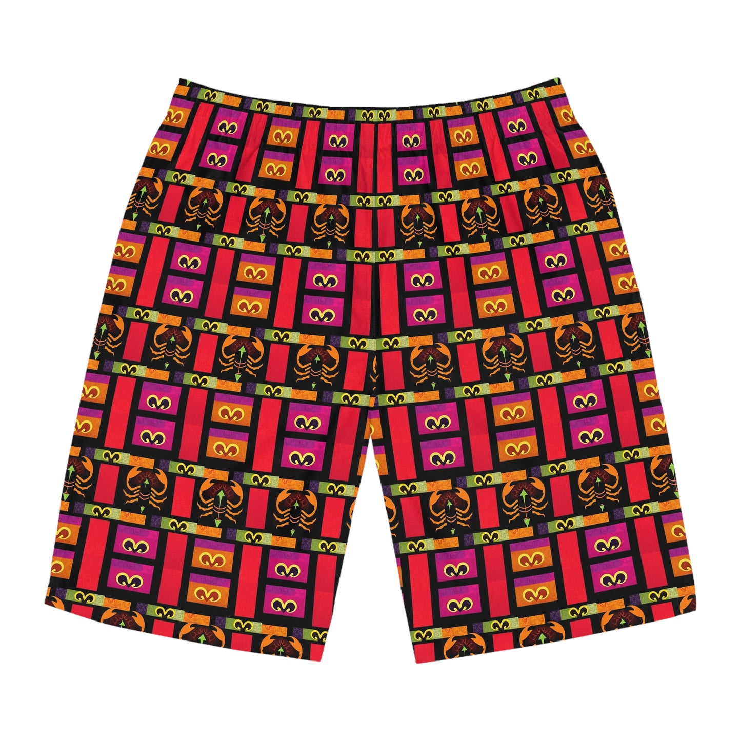 Men's Board Shorts, (AOP), Scorpio, Zodiac v2, Shape Pattern
