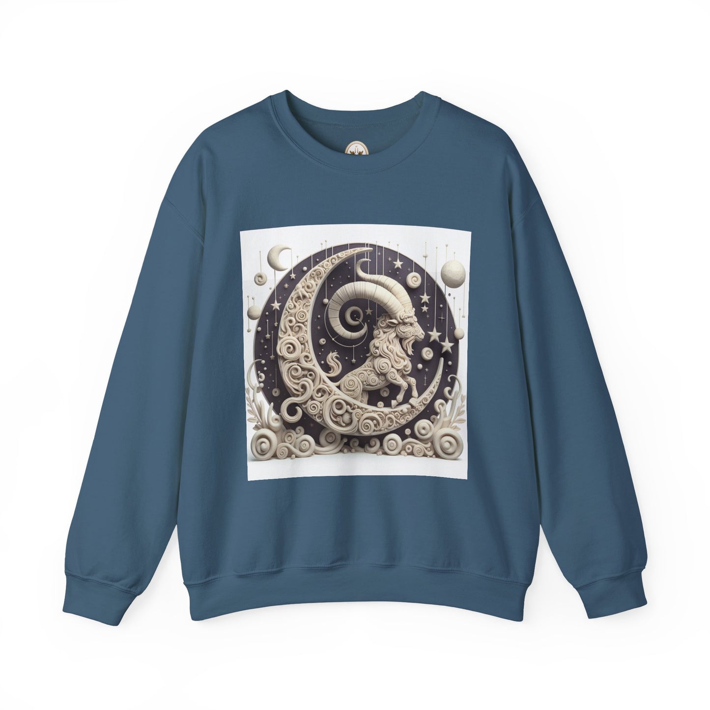 Unisex Heavy Blend™ Crewneck Sweatshirt, Stone Moon, Capricorn Zodiac Design