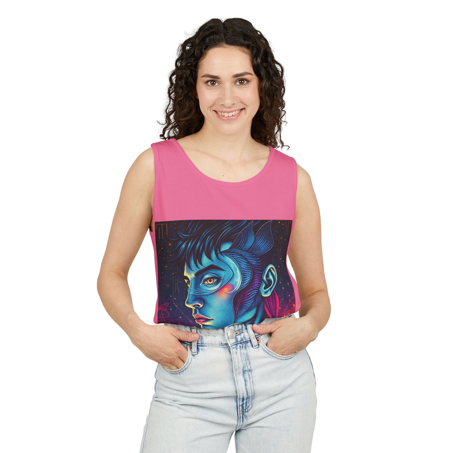 Unisex Garment-Dyed, Tank Top, Pisces Design, Pop Art v1, 100% US cotton