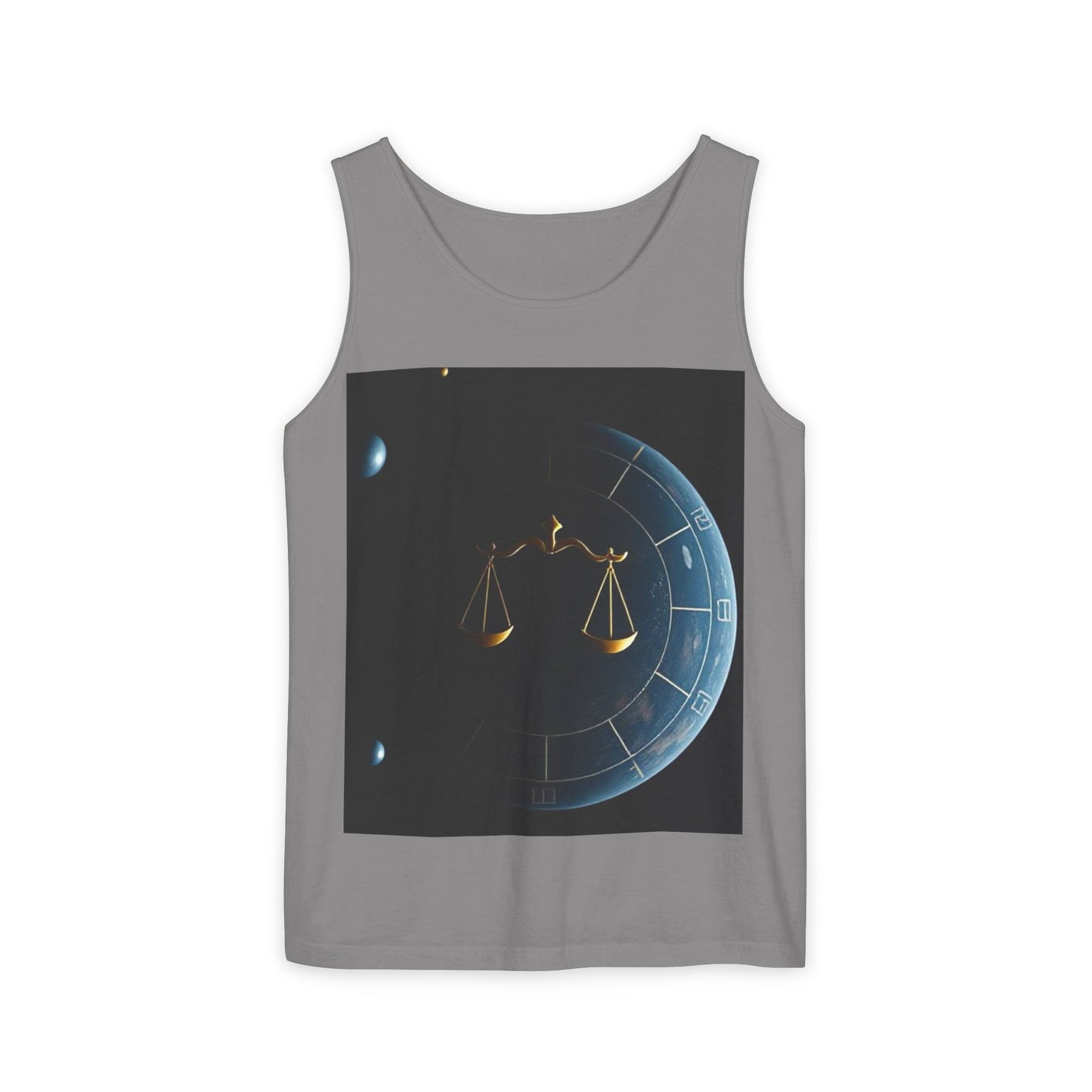 Unisex Garment-Dyed, Tank Top, Libra Design, Space Scale, 100% US cotton