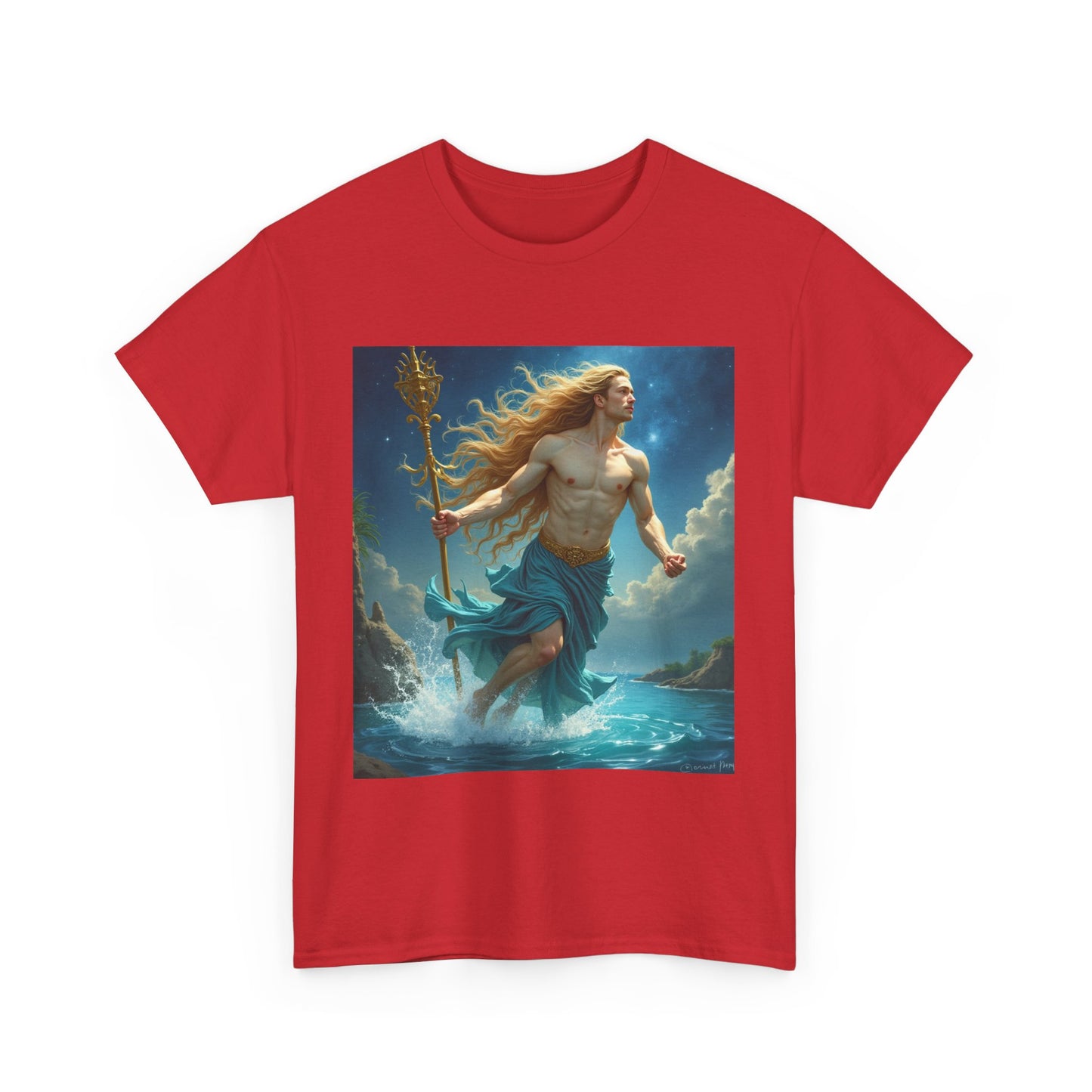 Unisex Heavy Cotton T-Shirt, Aquarius God 4v, Zodiac Design