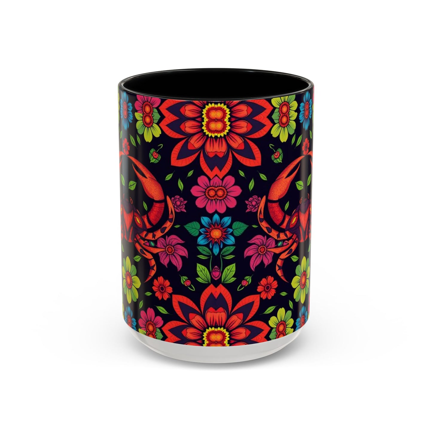Accent Coffee Mug, Cancer, Zodiac v4, Flower Pattern, (11, 15oz)