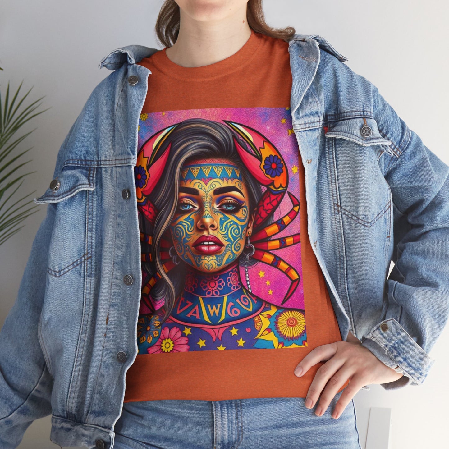 Unisex Heavy Cotton T-Shirt, Cancer, Zodiac v3, Sexy Art
