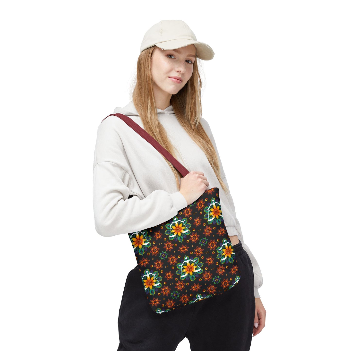 Tote Bag (AOP), Libra, Zodiac v2, Flower Pattern