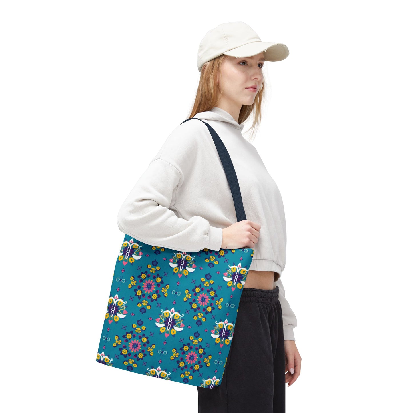Tote Bag (AOP), Libra, Zodiac v1, Flower Pattern