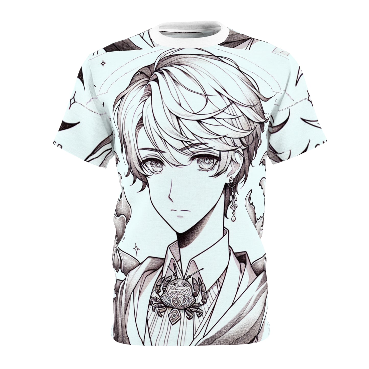 Unisex Cut & Sew T-Shirt (AOP), Anime Character, Cancer Zodiac Design, Regular fit, 100% Polyester