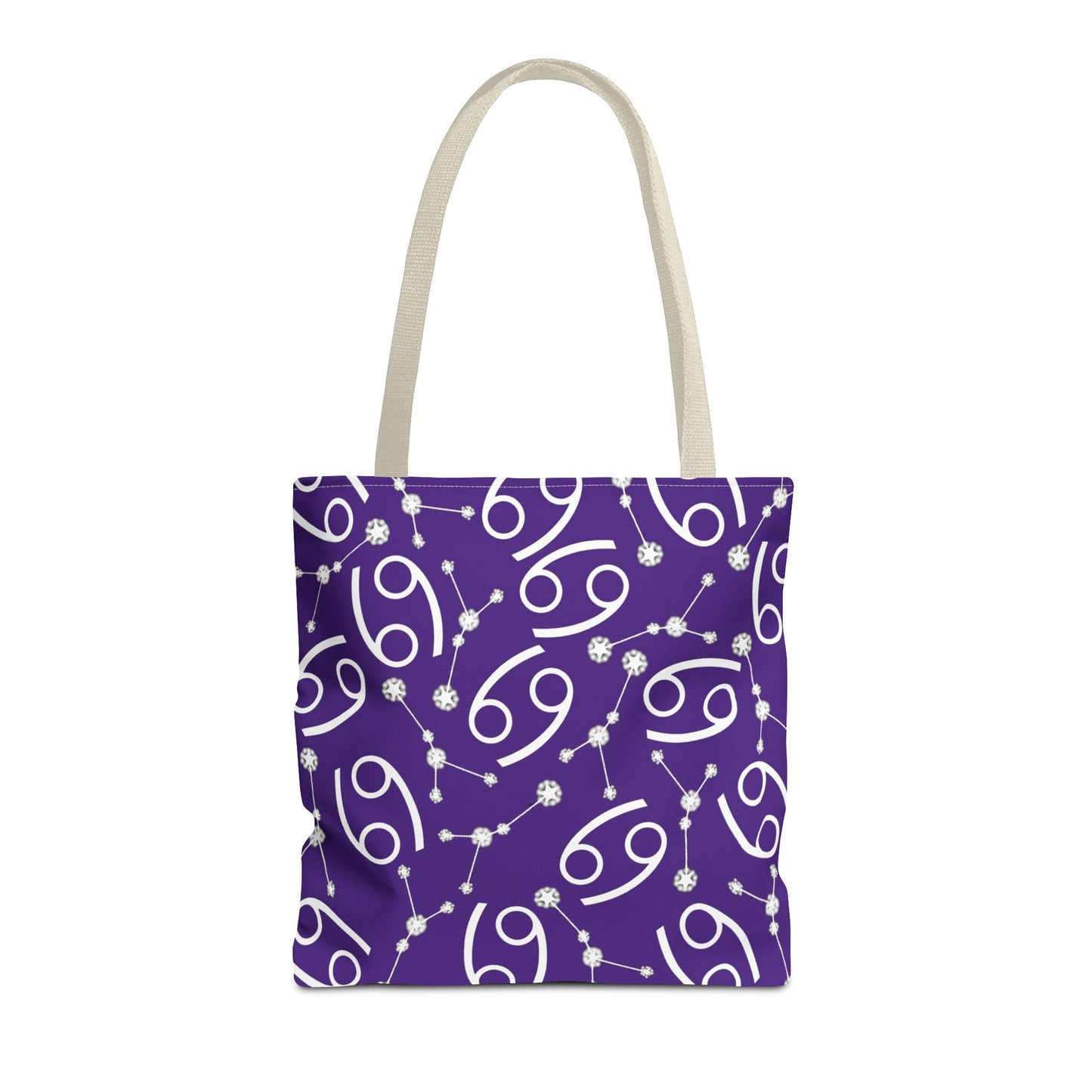 Tote Bag, Cancer Zodiac Sign, AOP, (Purple, White)