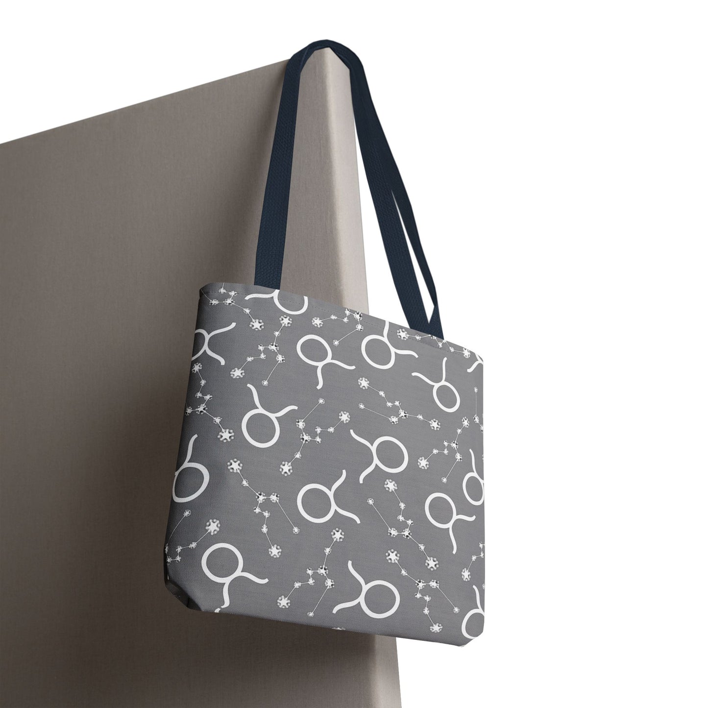 Tote Bag, Taurus Zodiac Sign, AOP, (Grey, White)