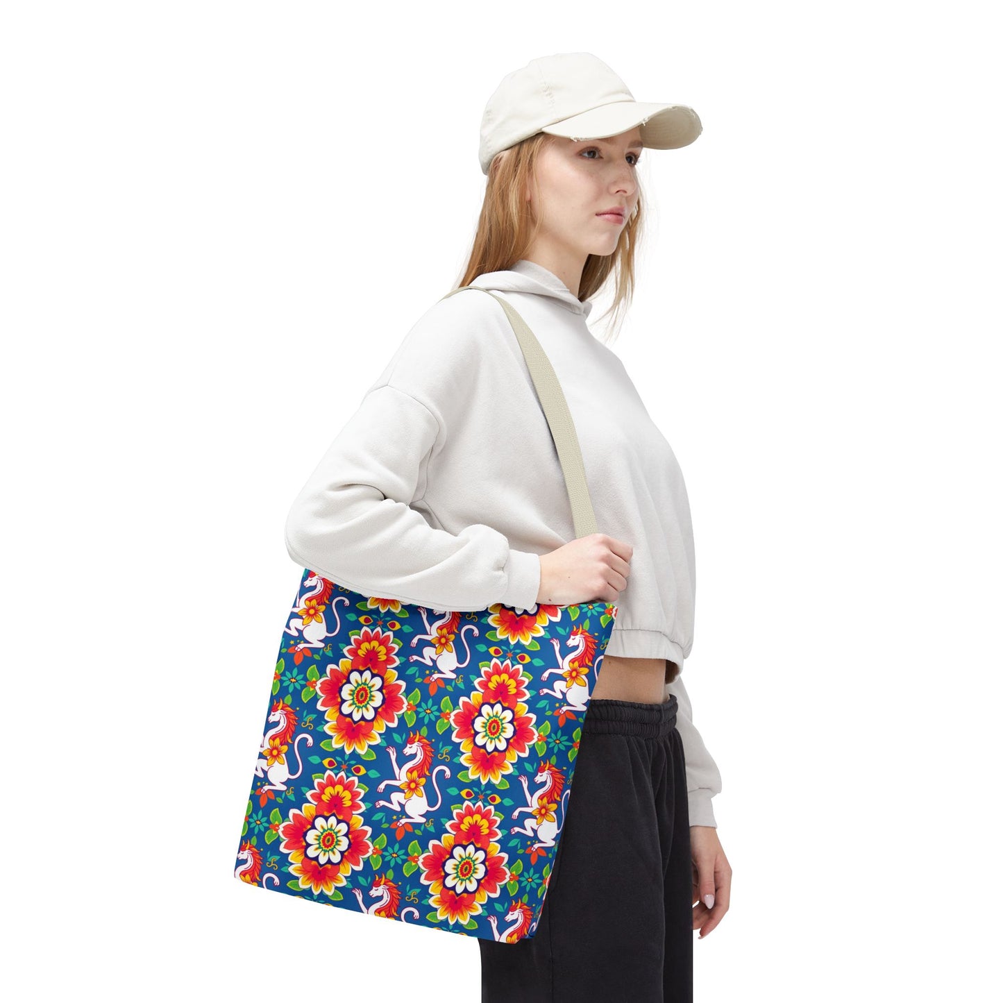 Tote Bag, (AOP), Virgo, Zodiac v2, Flower Pattern