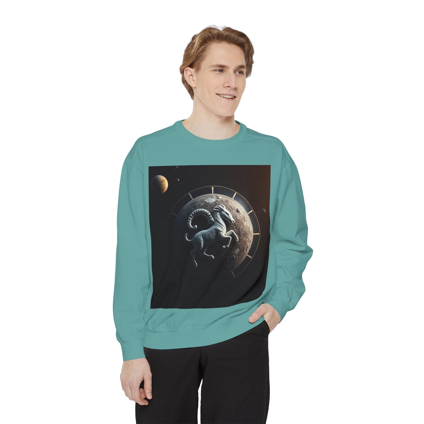 Garment-Dyed Sweatshirt, Unisex, Space Animal Design, Aries