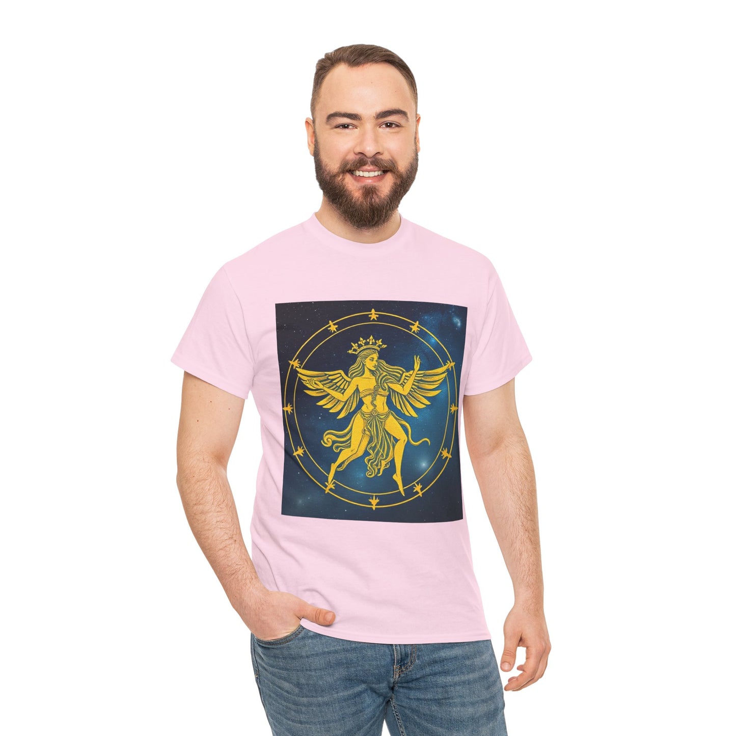 Unisex Heavy Cotton T-Shirt, Twin Angel v3, Gemini Zodiac Design