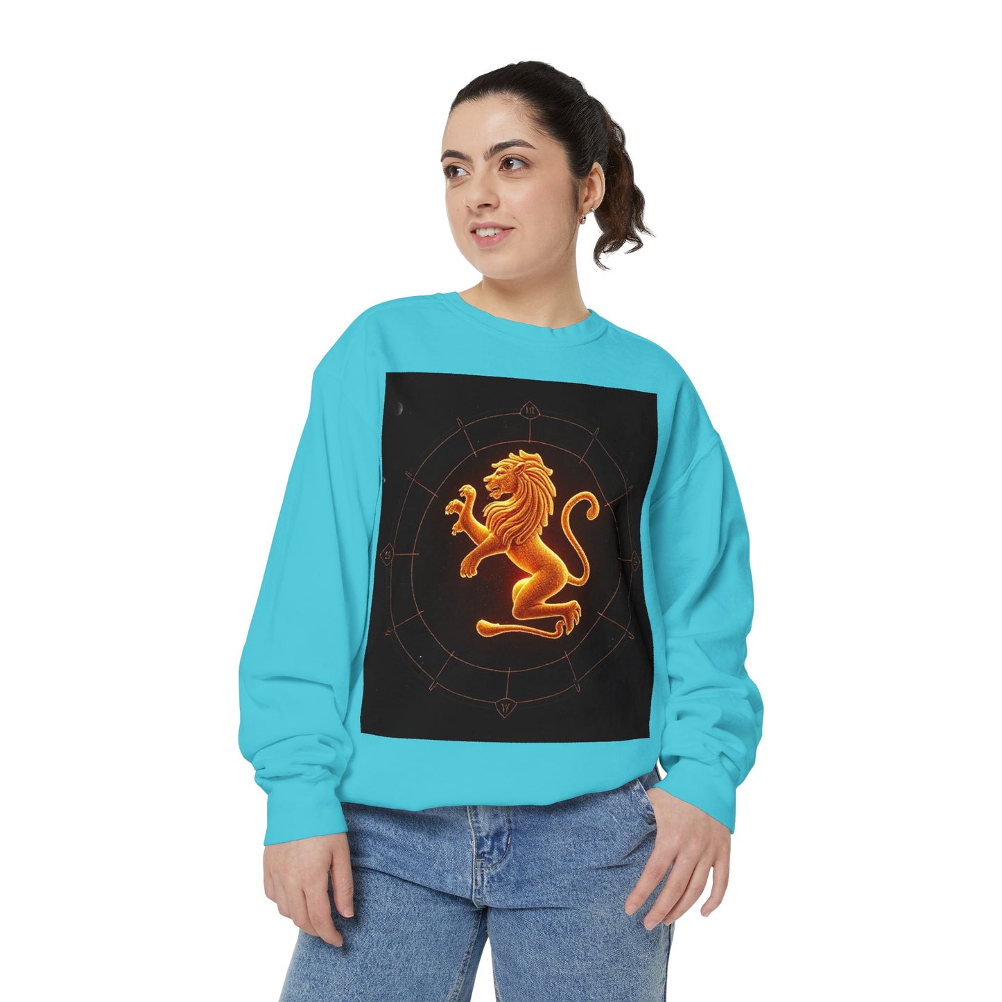 Garment-Dyed Sweatshirt, Unisex, Space Animal Design v1, Leo