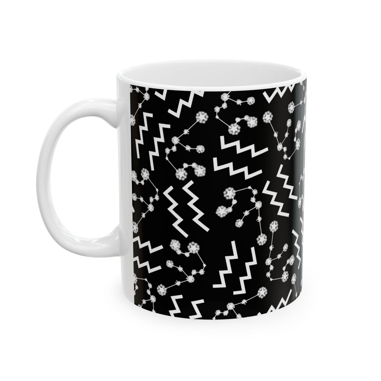 Ceramic Mug, (11oz, 15oz), Ceramic Coffee Mug, Black AOP, Aquarius Zodiac Design