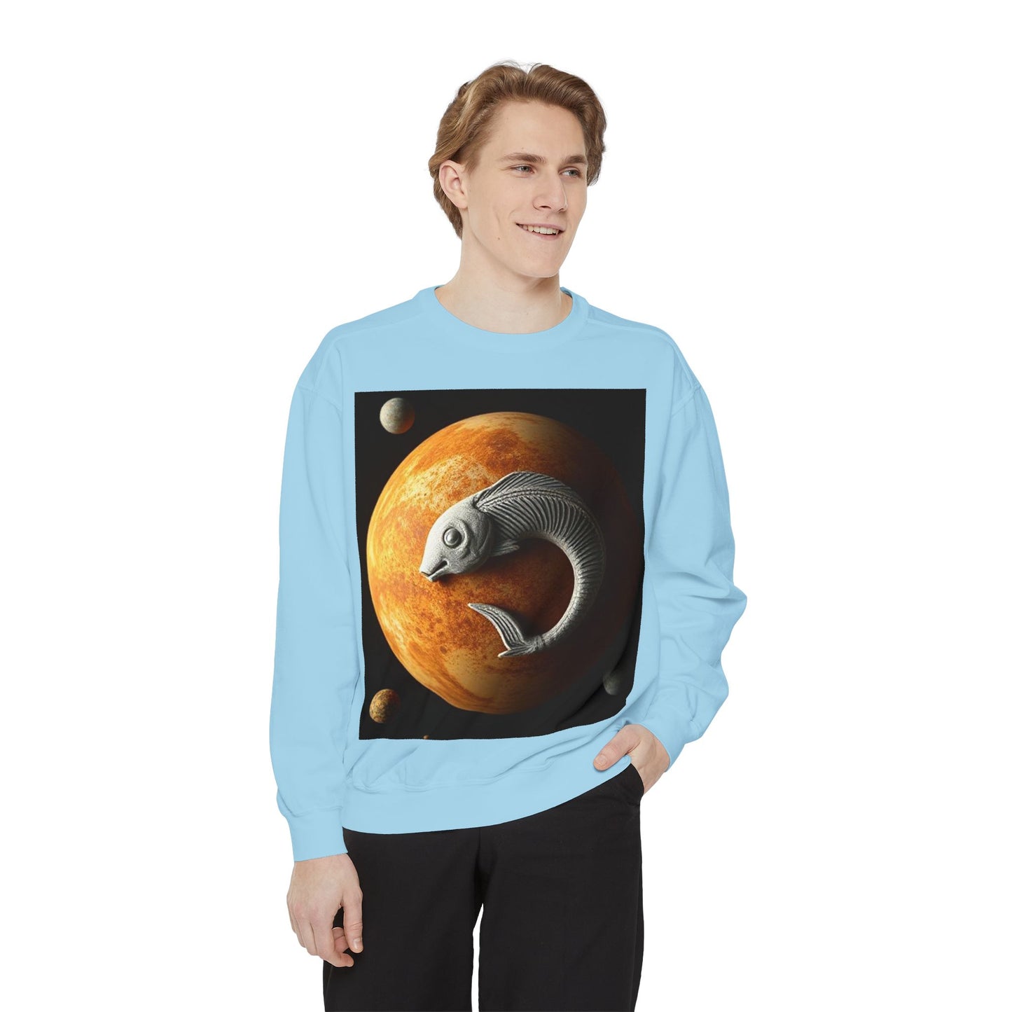 Garment-Dyed Sweatshirt, Unisex, Space Animal Design, Pisces