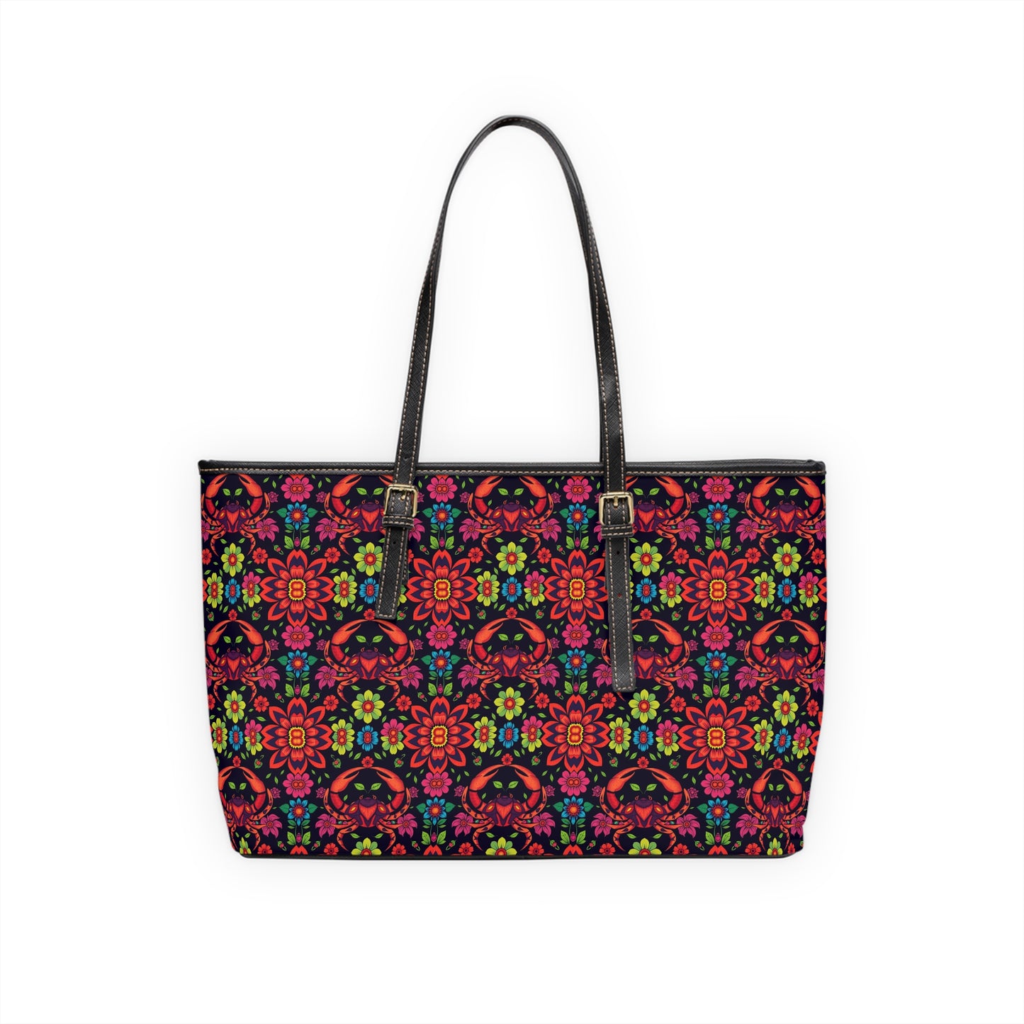 Leather Shoulder Bag, Cancer, Zodiac v1, Flower Pattern