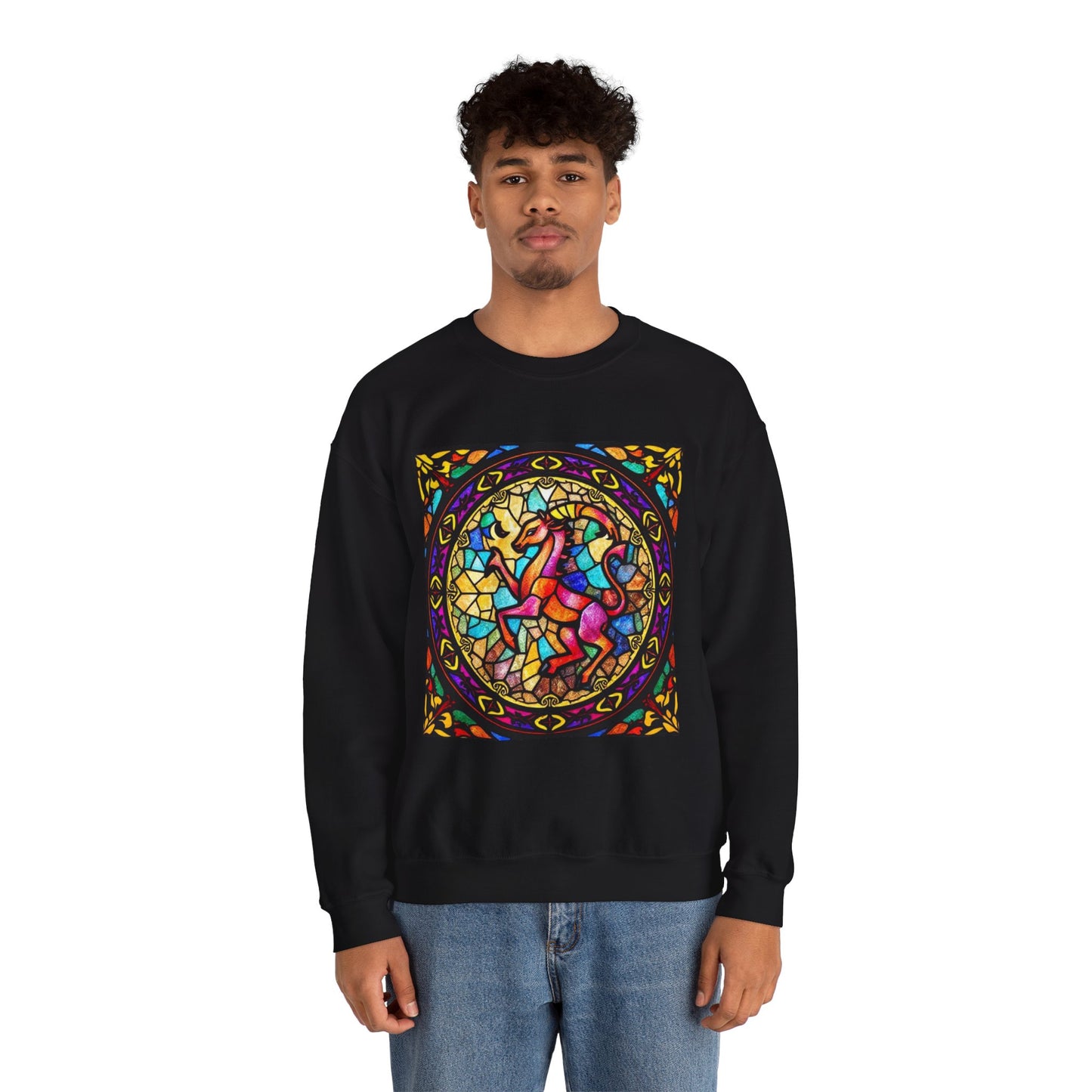 Unisex Heavy Blend™ Crewneck Sweatshirt, Glass, Aries Zodiac Design