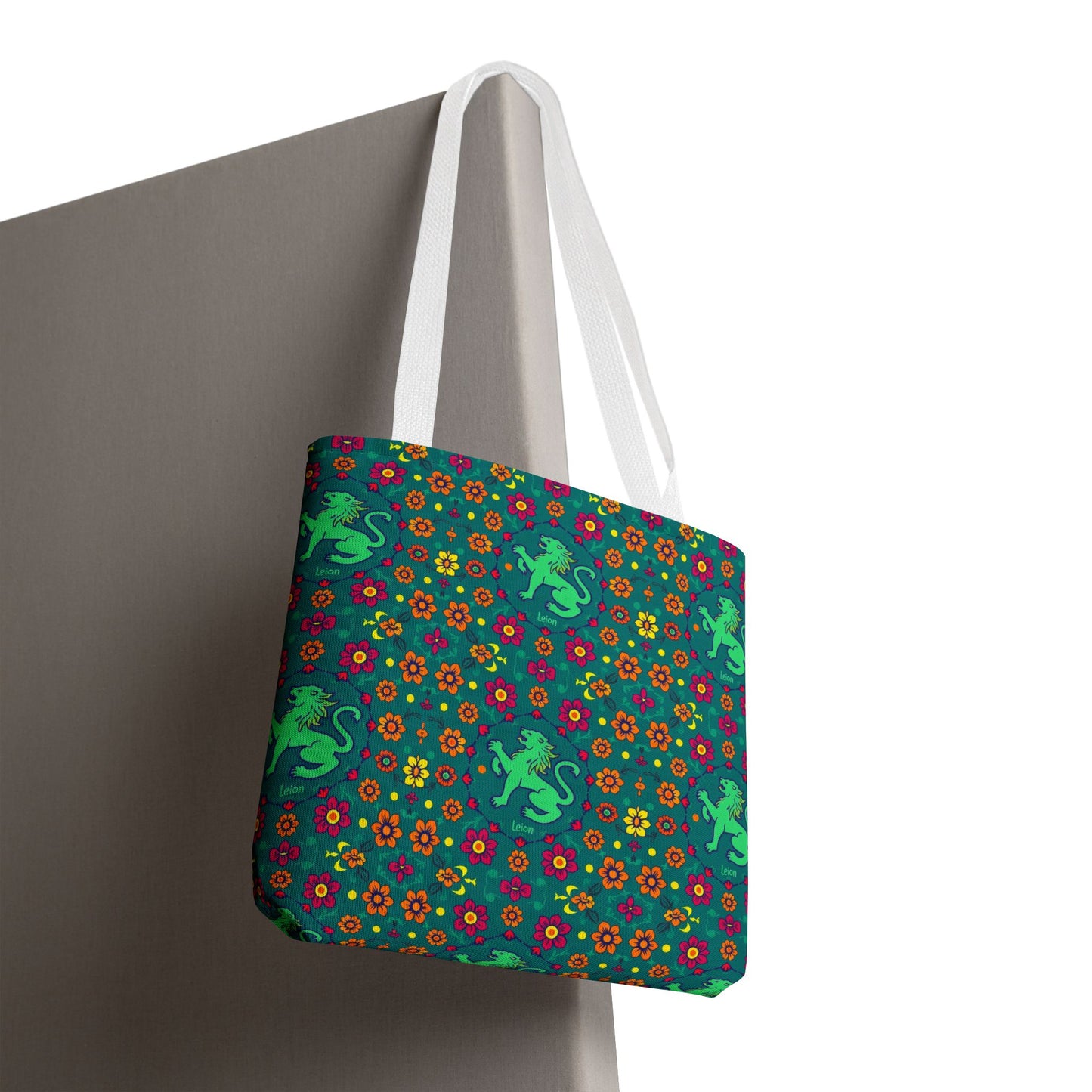 Tote Bag (AOP), Leo, Zodiac v1, Flower Pattern