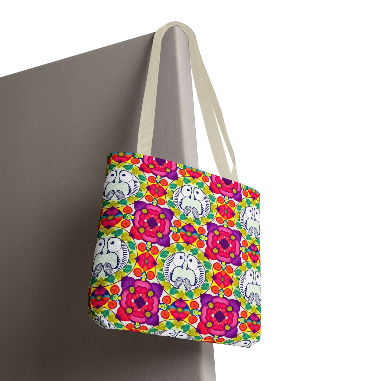 Tote Bag, (AOP), Pisces, Zodiac v4, Flower Pattern