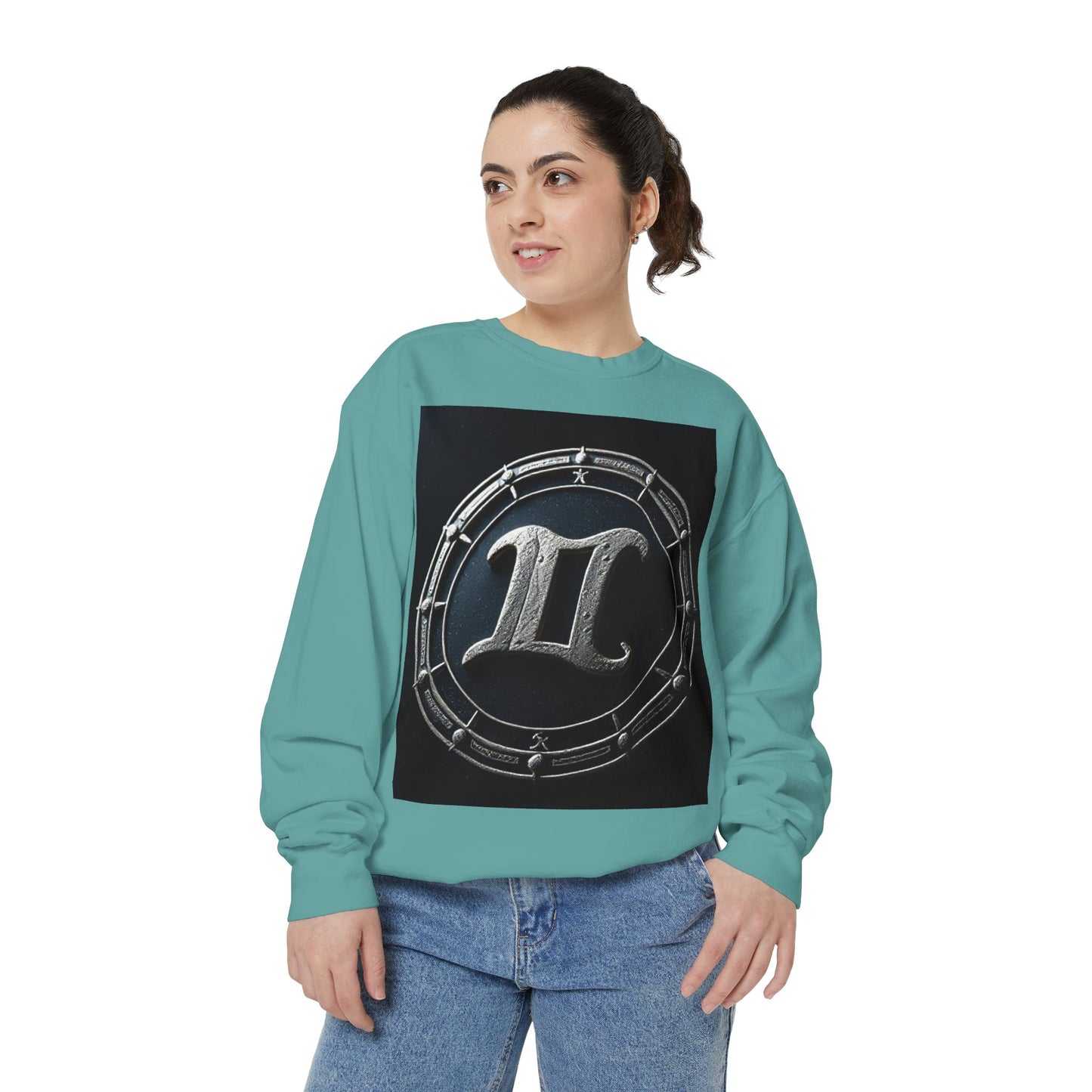 Garment-Dyed Sweatshirt, Unisex, Space Symbol Design v1, Gemini