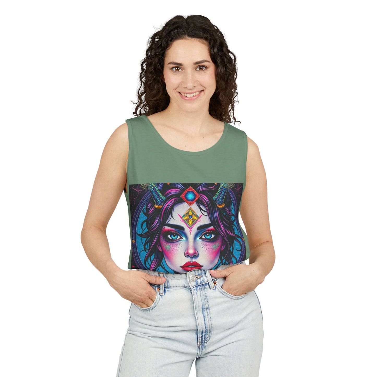 Unisex Garment-Dyed, Tank Top, Aquarius Design, Pop Art, 100% Ringspun US cotton