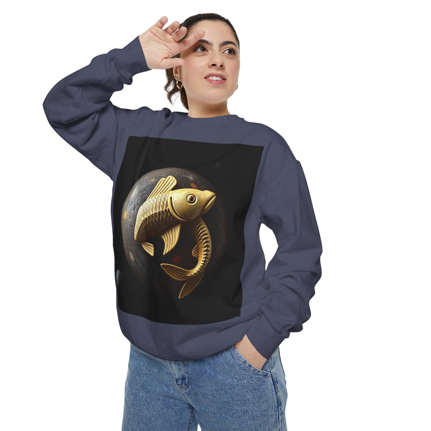 Garment-Dyed Sweatshirt, Unisex, Space Animal Design v1, Pisces