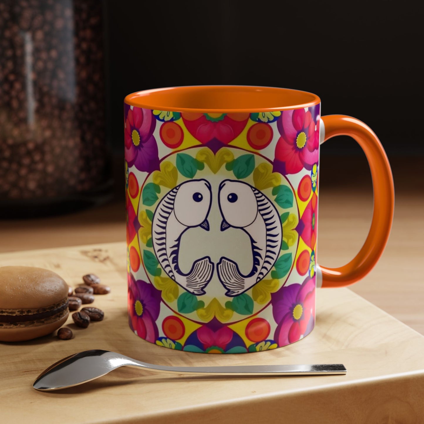 Accent Coffee Mug, Pisces, Zodiac v4, Flower Pattern, (11, 15oz)