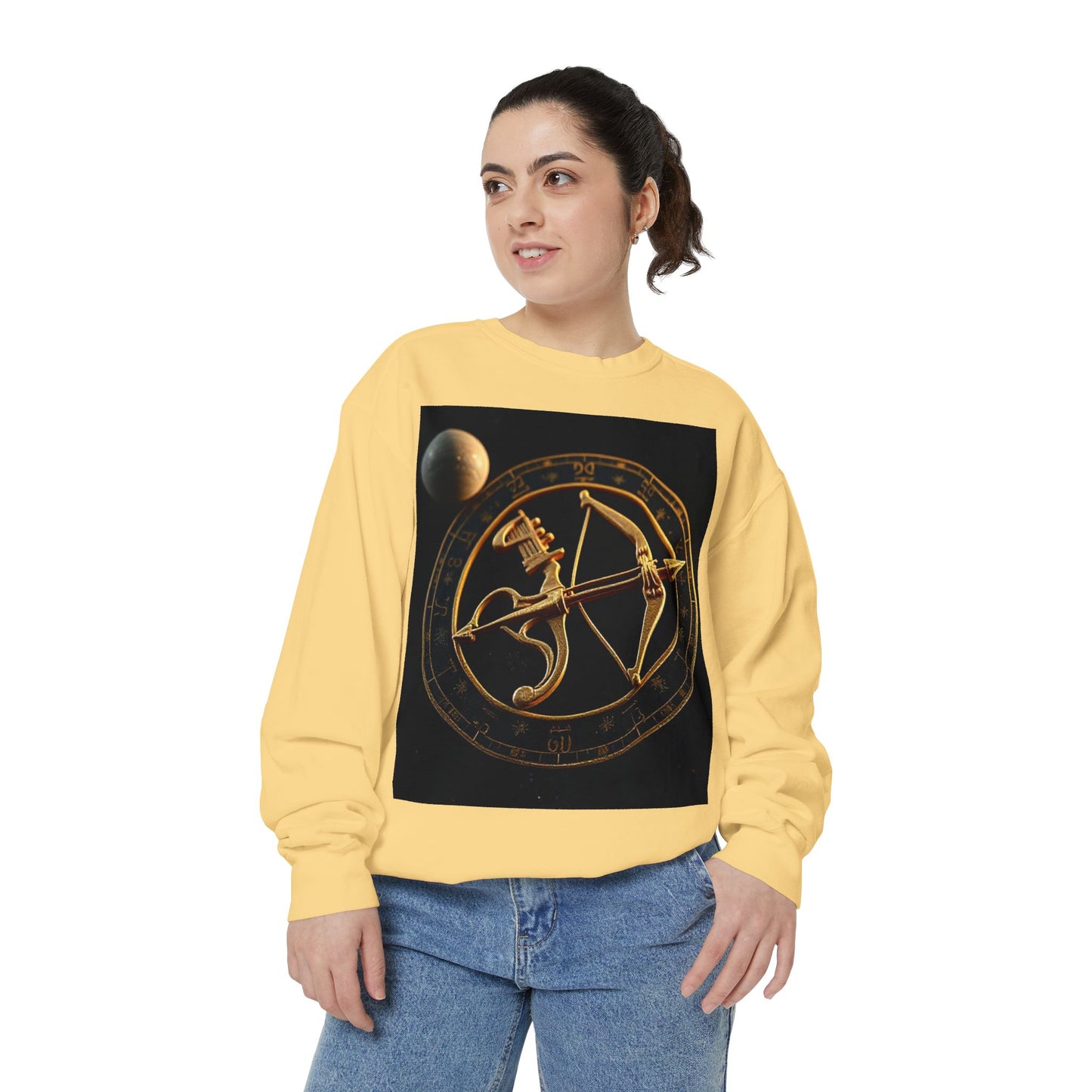 Garment-Dyed Sweatshirt, Unisex, Space Symbol Design, Sagittarius
