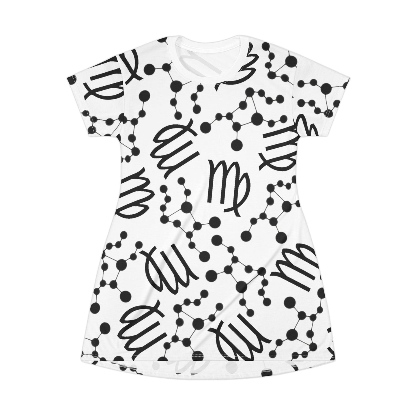 T-Shirt Dress (AOP), 100% Polyester, White thread color, Virgo Zodiac design