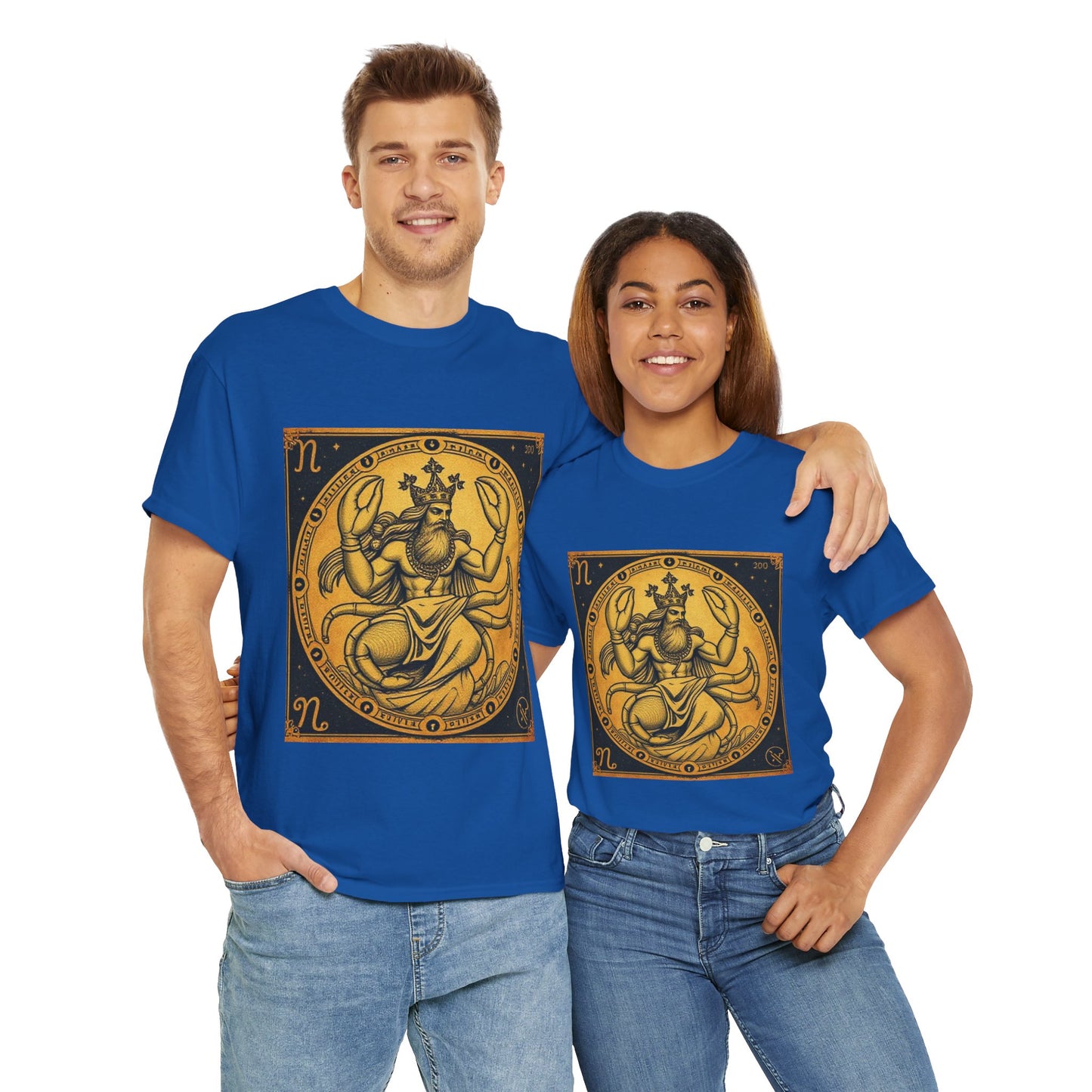 Unisex Heavy Cotton T-Shirt, Crab King, Cancer Zodiac Design