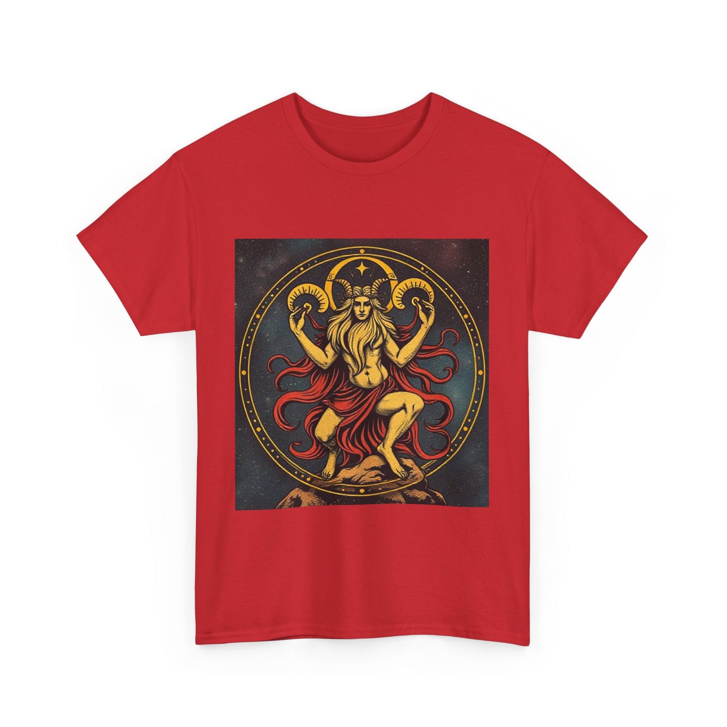 Unisex Heavy Cotton T-Shirt, Aries God 3v, Zodiac Design