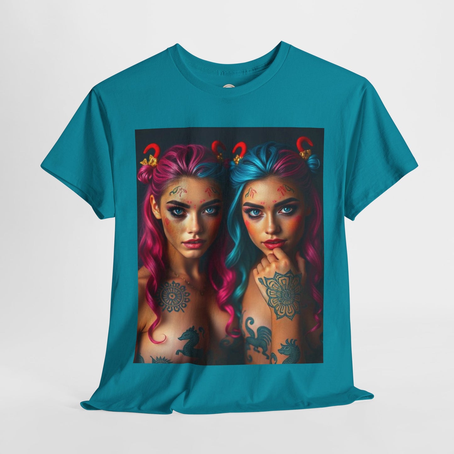 Unisex Heavy Cotton T-Shirt, Gemini, Zodiac v1, Sexy Art