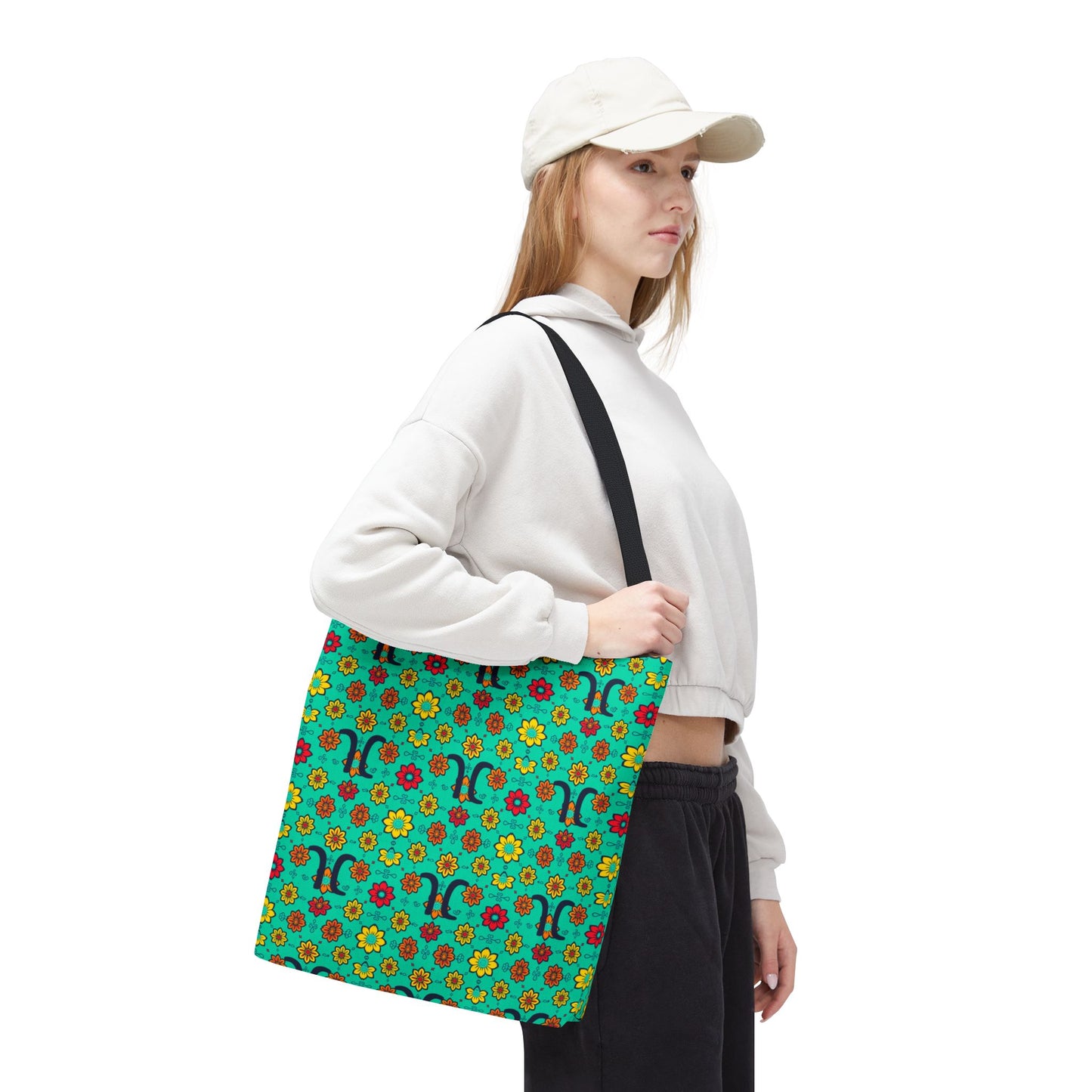 Tote Bag, (AOP), Aquarius, Zodiac, Flower Pattern