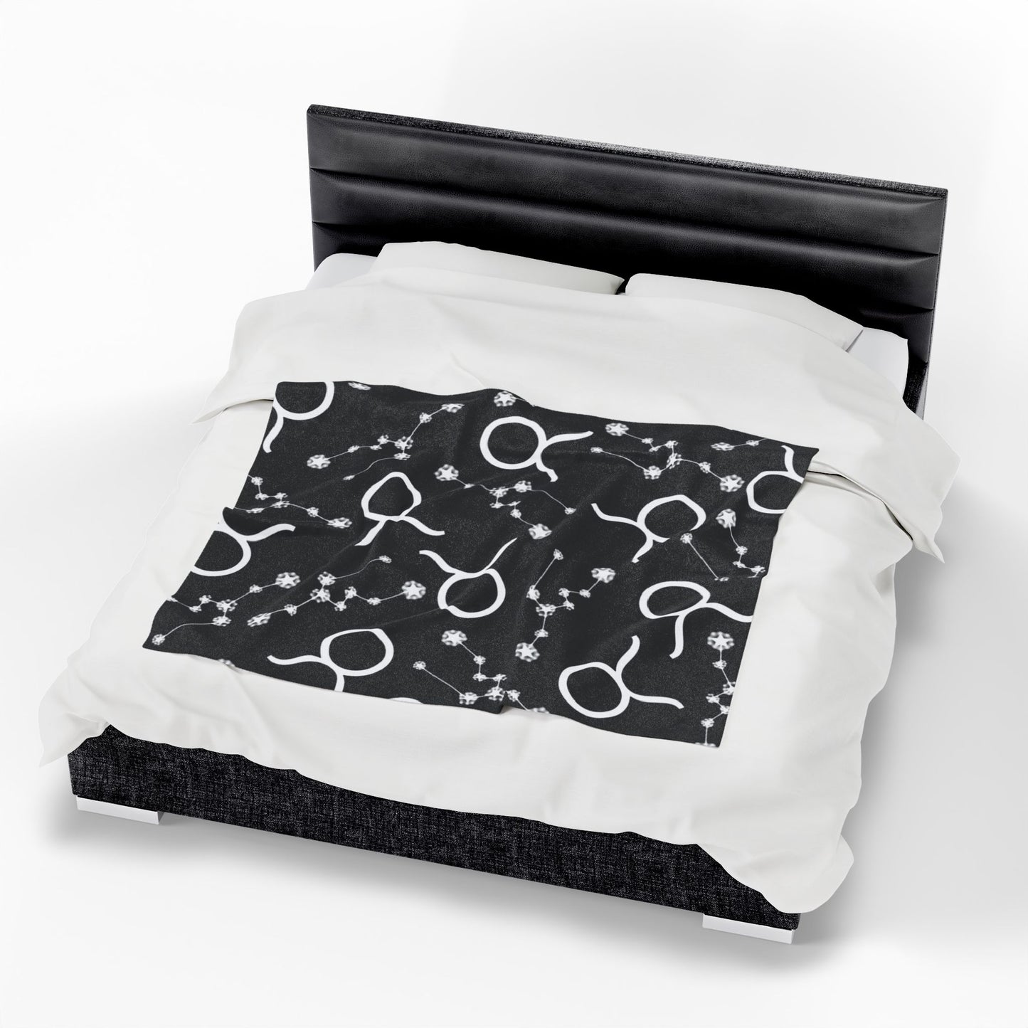 Velveteen Plush Blanket, Taurus Zodiac Sign, Constellation & Symbol, Black, 100% polyester