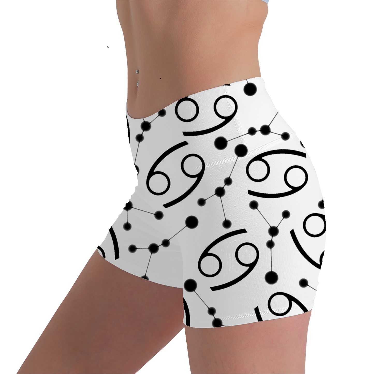 Women's Polyester Yoga Shorts with the Cancer Zodiac sign (AOP)