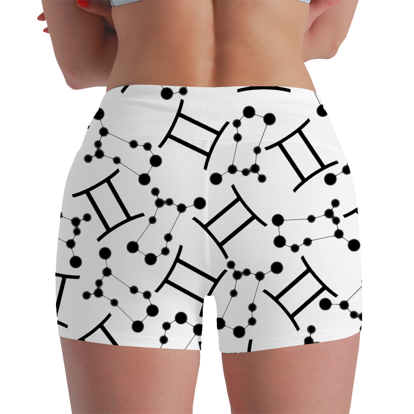 Women's Polyester Yoga Shorts with the Gemini Zodiac sign (AOP)
