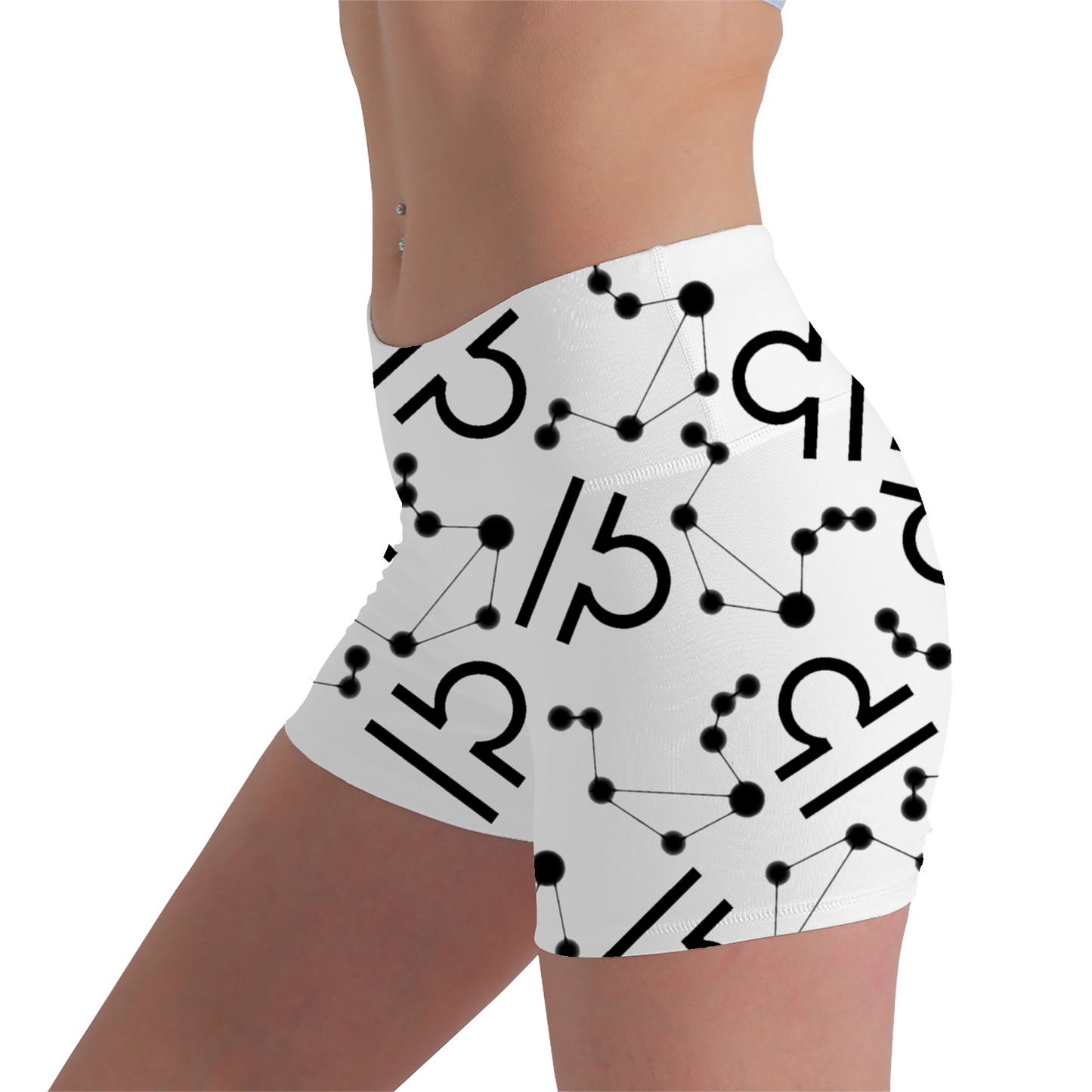 Women's Polyester Yoga Shorts with the Libra Zodiac sign (AOP)