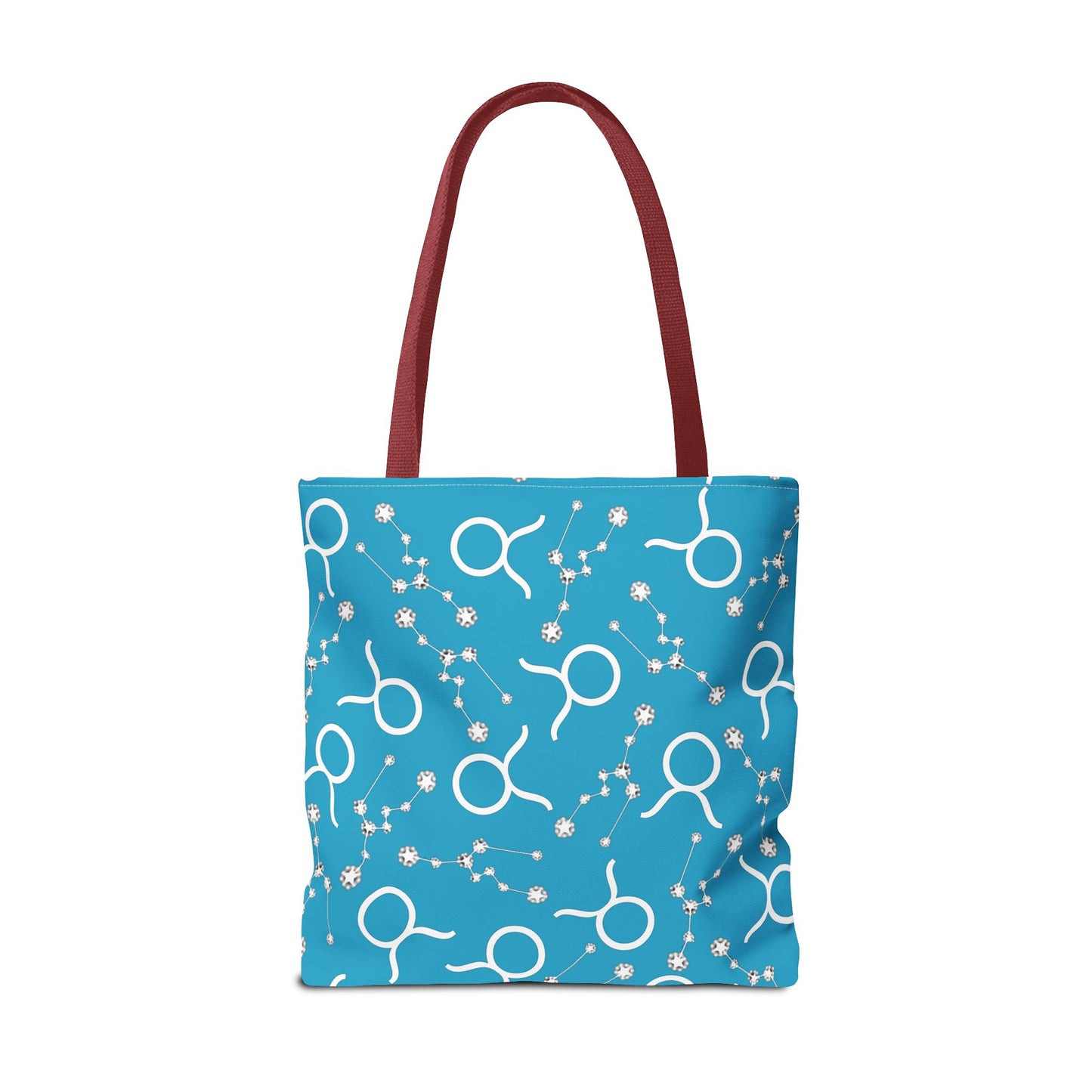 Tote Bag, Taurus Zodiac Sign, AOP, (Turquoise, White)