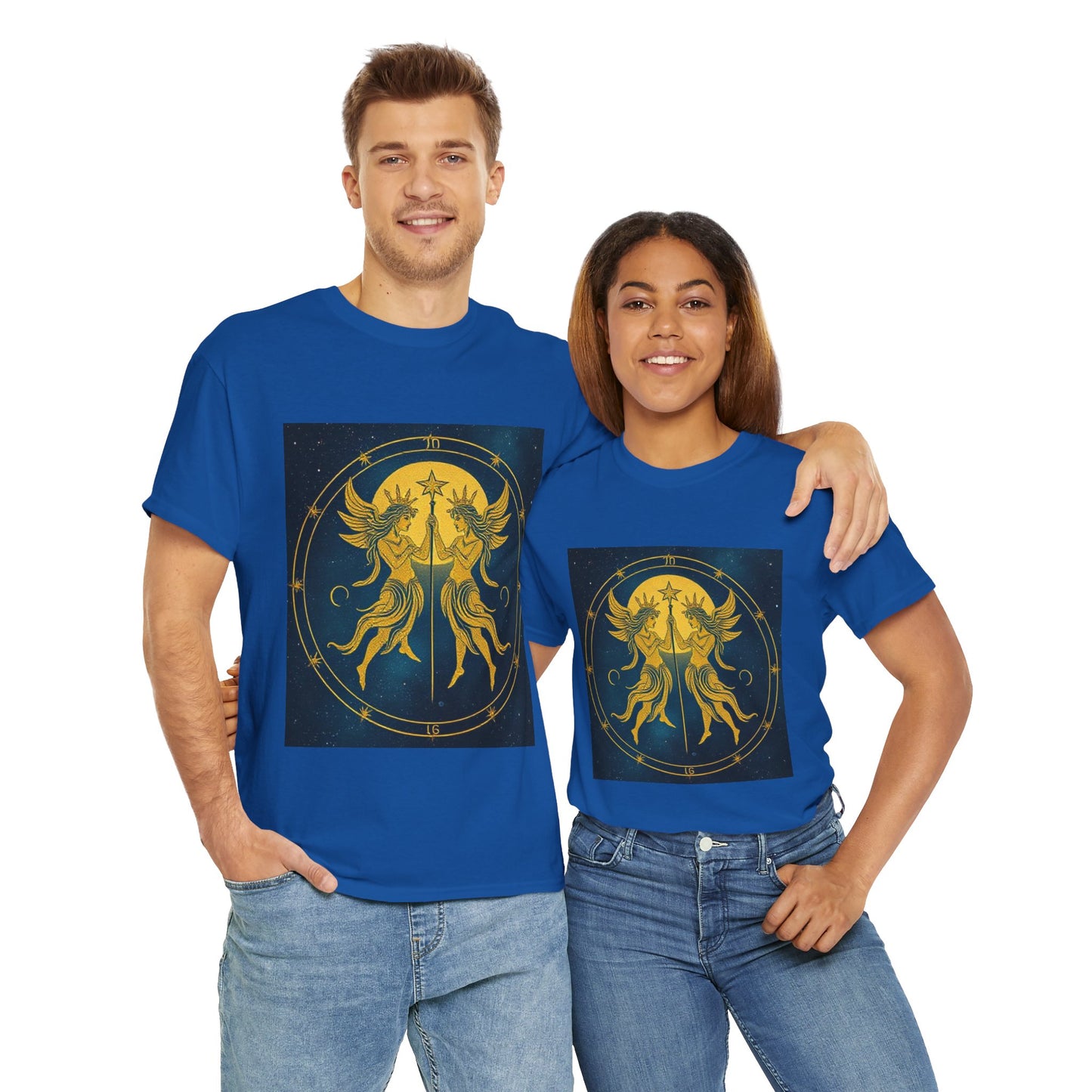 Unisex Heavy Cotton T-Shirt, Space Angel Twins v4, Gemini Zodiac Design
