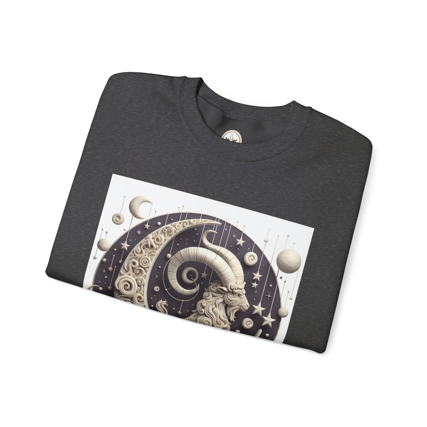 Unisex Heavy Blend™ Crewneck Sweatshirt, Stone Moon, Capricorn Zodiac Design